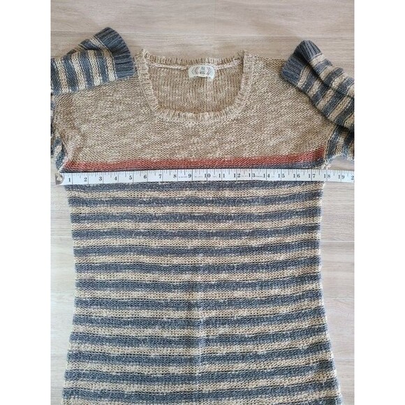 Pink Rose Striped Sweater L Loose Knit 3/4 Sleeve Pullover Beige Blue Rust Acryi - Picture 4 of 8